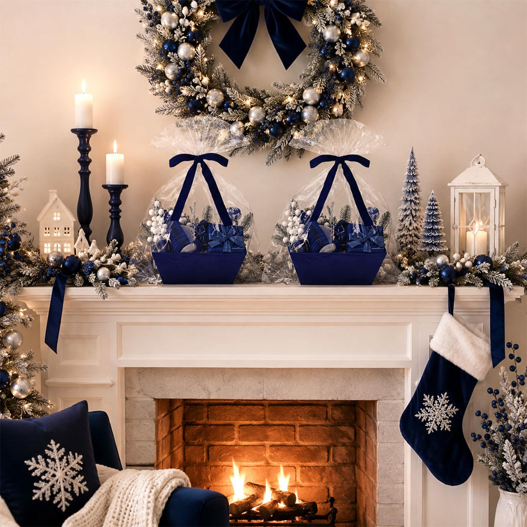 24 Pcs Velvet Navy Blue Christmas Empty Gift Basket Bulk