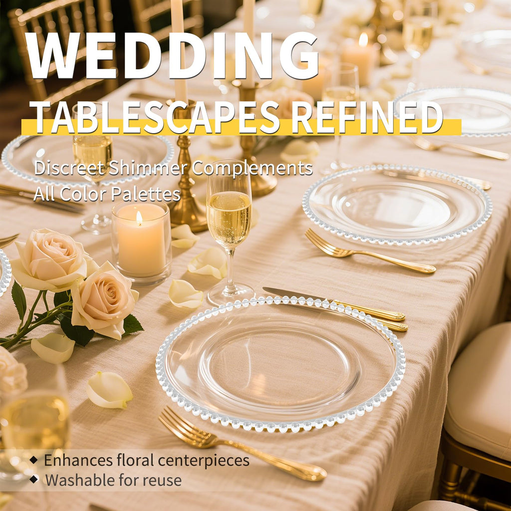 10Pcs Silver Rim Clear Charger Plates Bulk Wedding - 13" Premium Clear Plastic Chargers with Silver Beaded