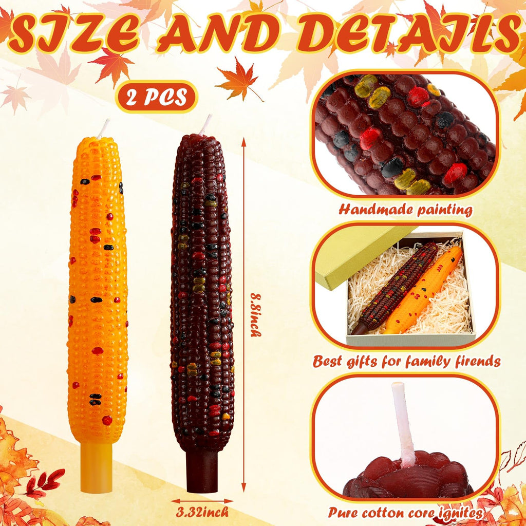 2 Pcs Fall Corn Cob Taper Candles Thanksgiving Candlesticks