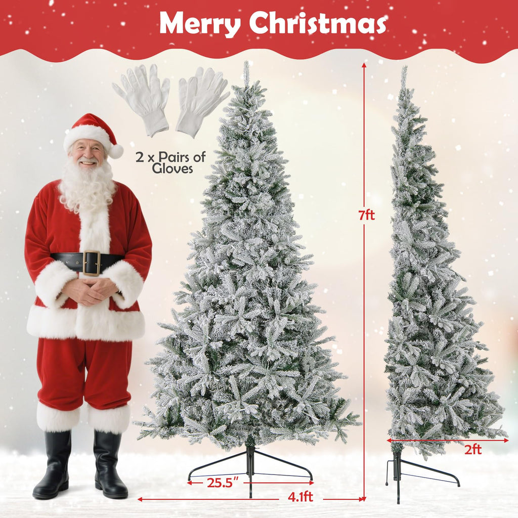 7 FT Half Christmas Tree, Pre-Lit Hinged Xmas Tree w/852 Branch Tips, 240 LED Lights, 9 Lighting Modes, 4-Level