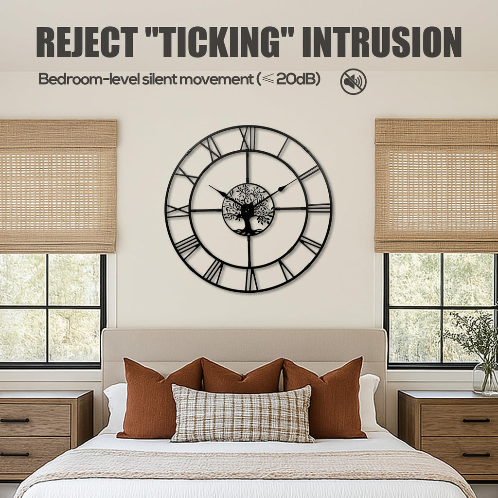 40in Large Silent Wall Clock, Easy Assembly Roman Numeral Black