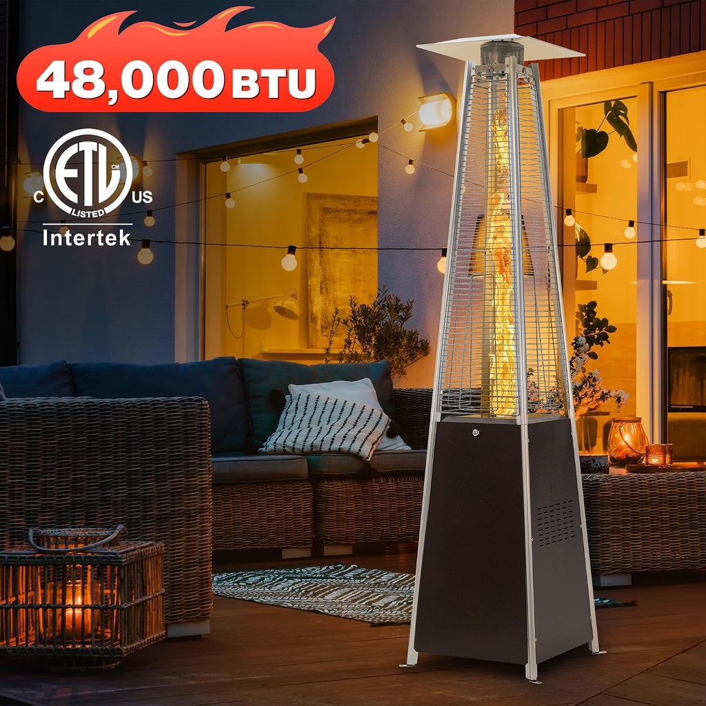 Patio Heater 48,000 BTU Outdoor Propane Heater with Wheels | Pyramid Patio Heater Outdoor Heaters w/Waterproof Cover