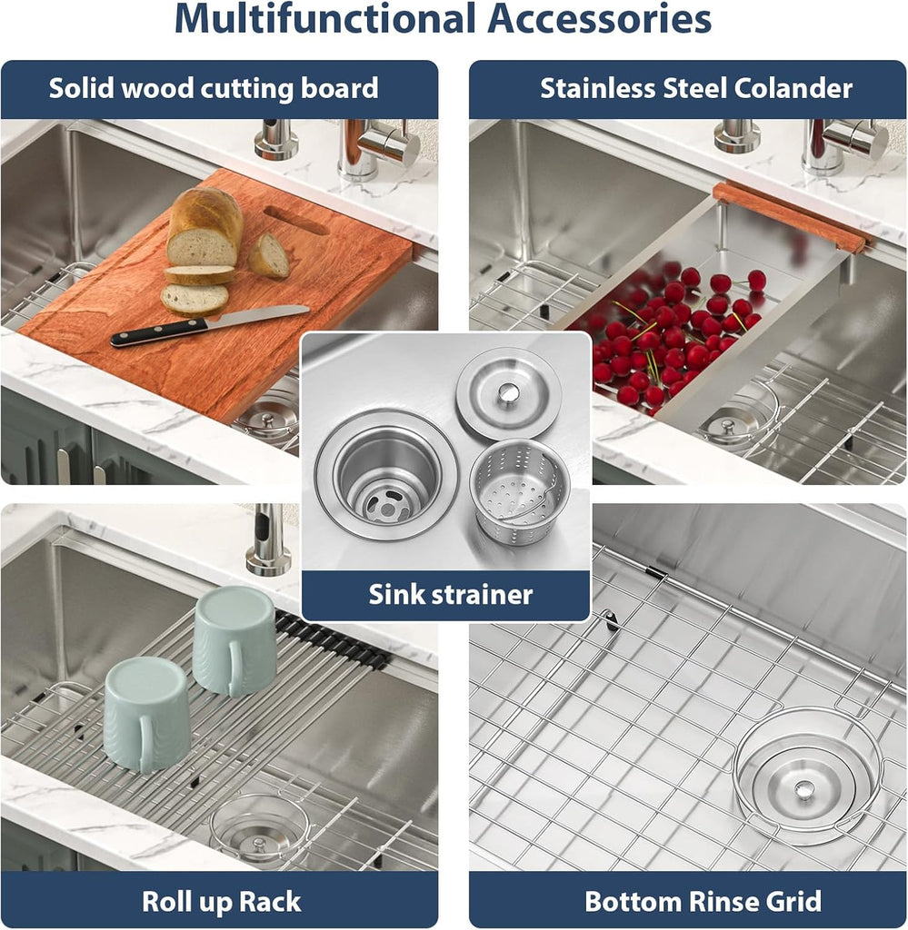 33 Inch Undermount Kitchen Sink Workstation 33"x19"x10" | SUS304 16 Gauge Single Bowl Handmade Under Counter Kitchen
