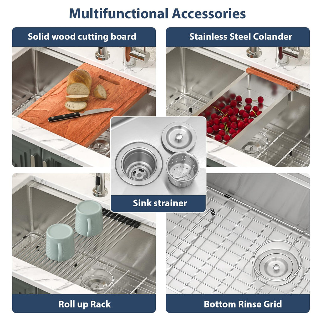 36 Inch Undermount Kitchen Sink Stainless Steel 16 Gauge Workstation Single Bowl Handmade Kitchen Sinks Basin Under