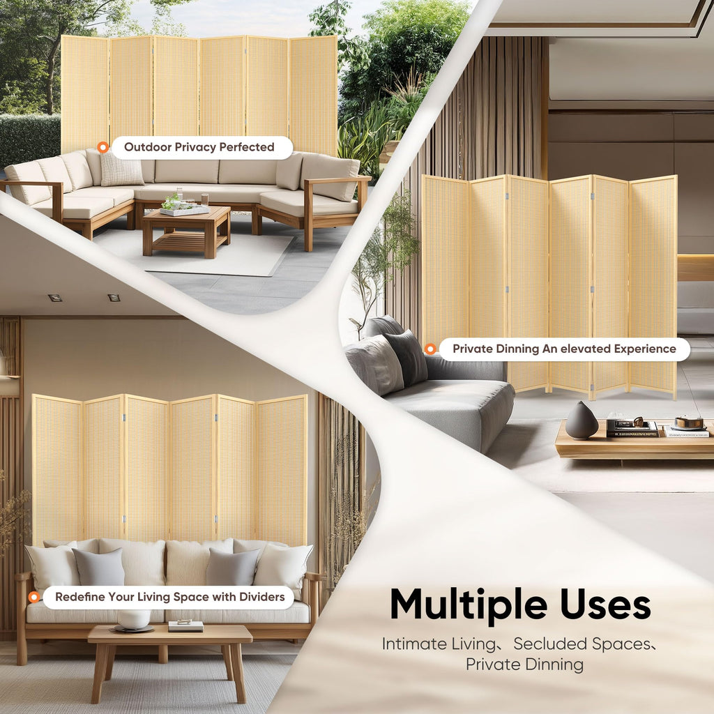 Bamboo Room Divider, 6-Panel Folding Privacy Screen, 6 ft. Tall