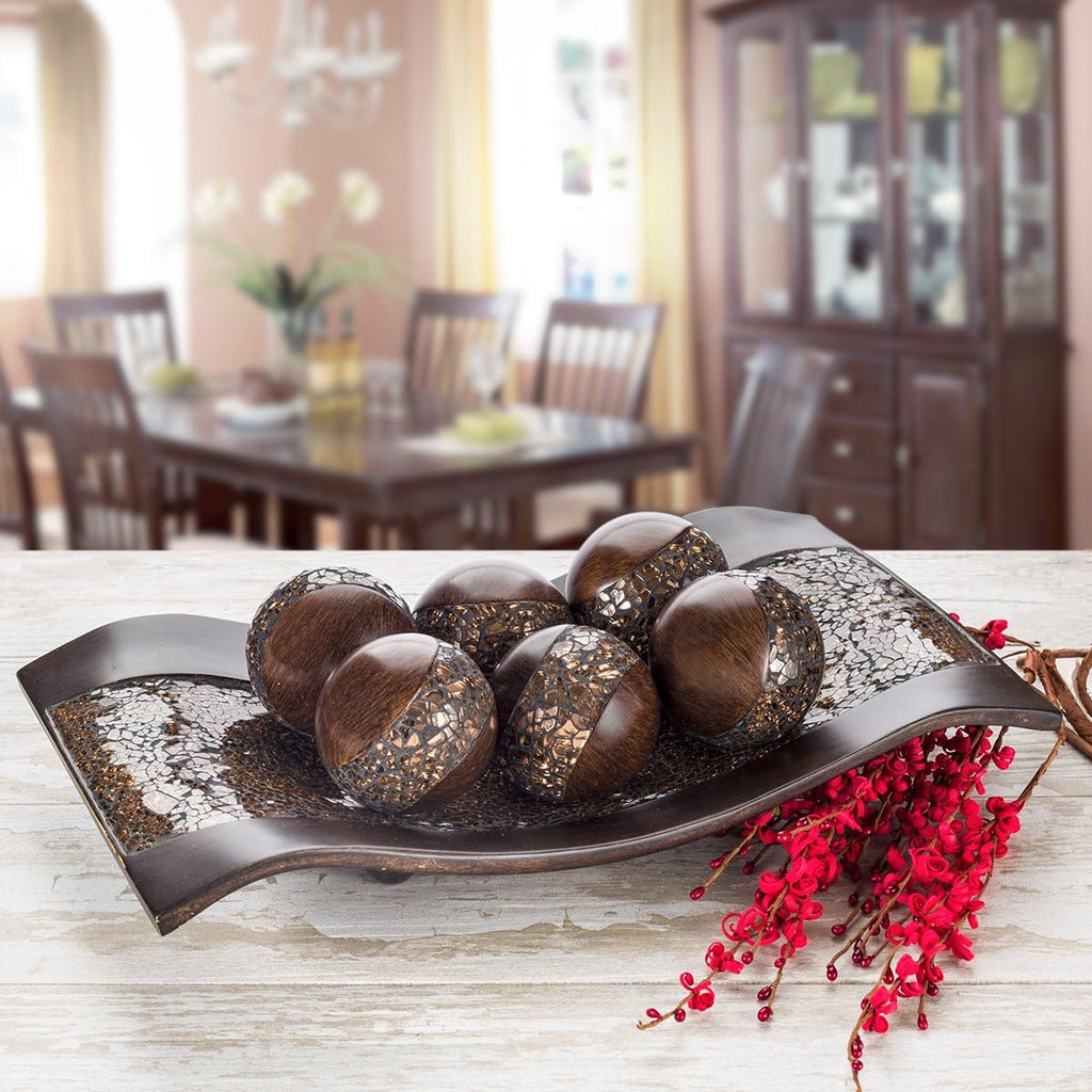 Schonwerk Brown Walnut Decorative Orbs for Bowls and Vase Fillers () Resin Sphere Balls for Living, Dining - Set of 3
