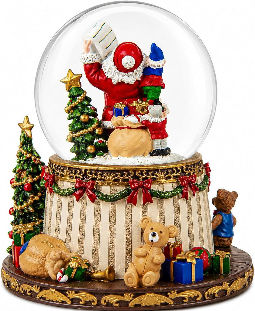Christmas Snow Globe with Music, Santa Claus Musical Snow Globe with Automatic Snowfall, Lighted Fireplace & 8