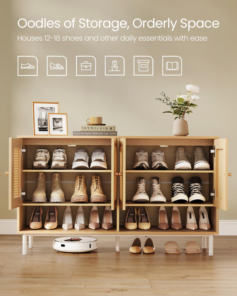 Natural Rattan 3-Tier Shoe Cabinet, 24 Pair