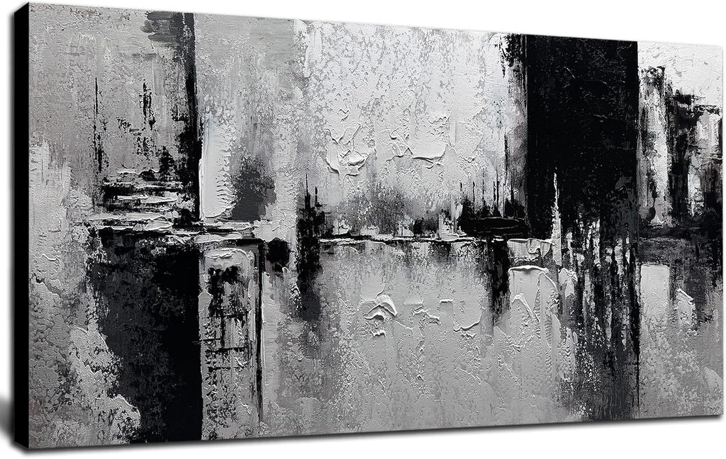 Black and White Abstract Wall Art Textured Canvas Painting Large Minimalist Modern Artwork Office Home Decor Ready to
