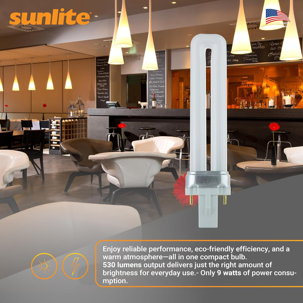 Compact Fluorescent PL 2-Pin Single U-Shaped Twin Tube, 9 Watts, 120 Volts, 530 Lumens, 2700K Soft White, 2-Pin G23