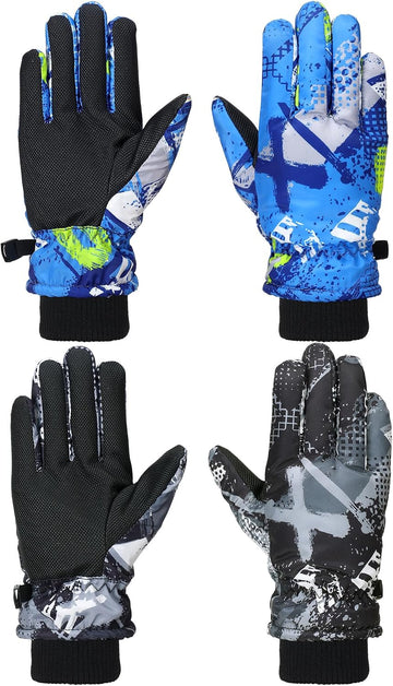 2 Pairs Kids Waterproof Winter Snow Gloves