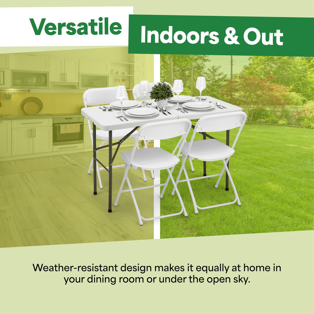 White 4ft Folding Table with Handle | Heavy-Duty Foldable Table | Portable Table for Indoor & Outdoor Use | Perfect