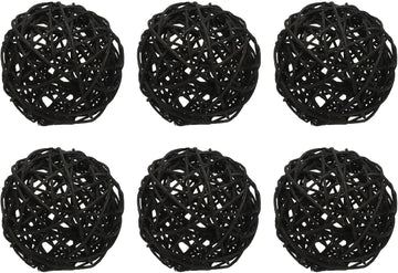 Wicker Rattan Balls 3.1" Rattan Decorative Balls Black - Set of 6