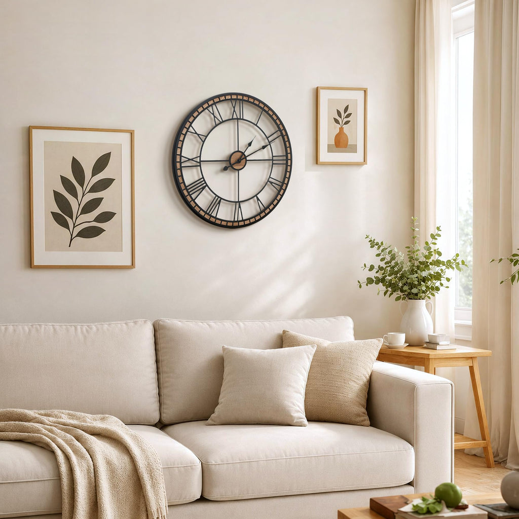 Large Wall Clock Decorative: 24 inch Farmhouse Battery Operated