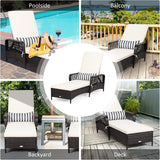PE Rattan Chaise Lounge Chair, 6 Gear Adjustable Recliner with Armrest & Pillow, Wicker Outdoor Furniture for Deck