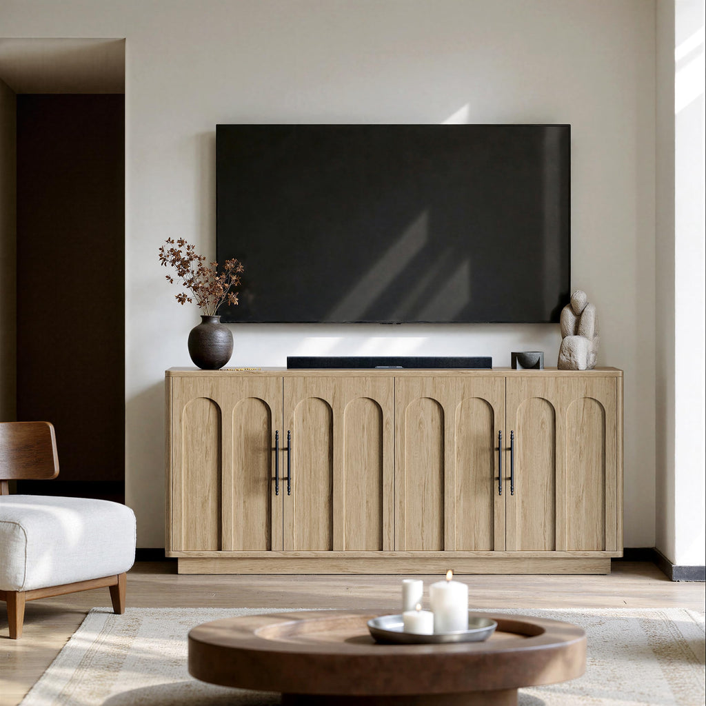 67" Arched Oak Sideboard Buffet Cabinet with Storage