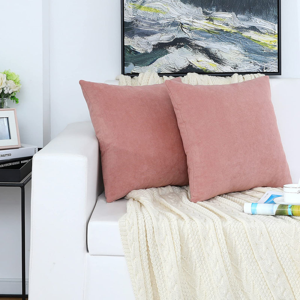 Decorative Dusty Rose Throw Pillow Covers Rustic Farmhouse Super Soft Square Chenille Comfy Solid Cushion Couch Cases