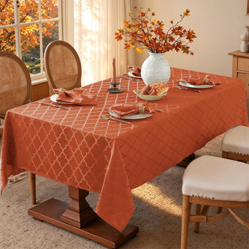 Fall Thanksgiving Tablecloth, Jacquard Rectangle, Rust/Burnt Orange