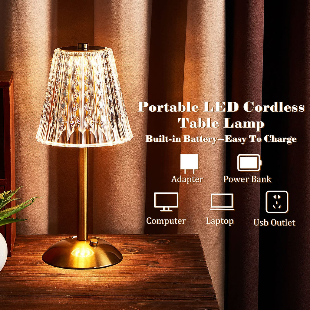 4 Pcs Cordless Table Lamp LED Touch, Gold, Classic Style