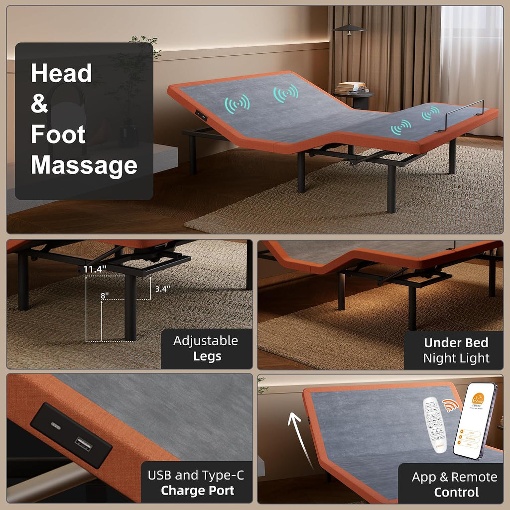 14" Split King Adjustable Bed Frame Hybrid Matt with Massage - Set of 27