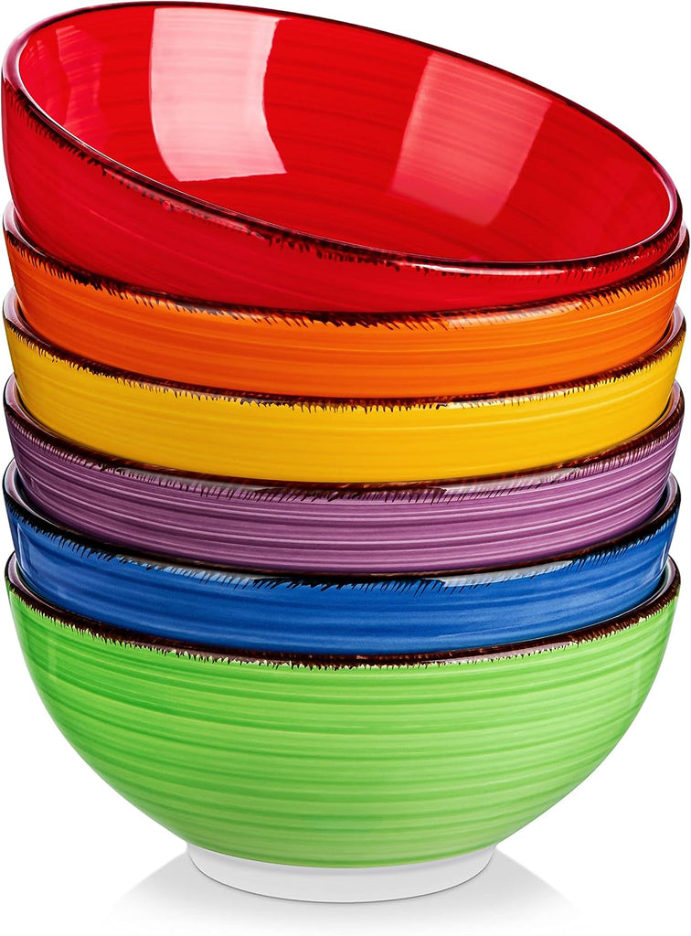 Bonita Cereal Bowls Set of 6-27 Oz Ceramic Soup Bowls, Microwave & Dishwasher Safe, 6 Inch Colorful Serving Bowls