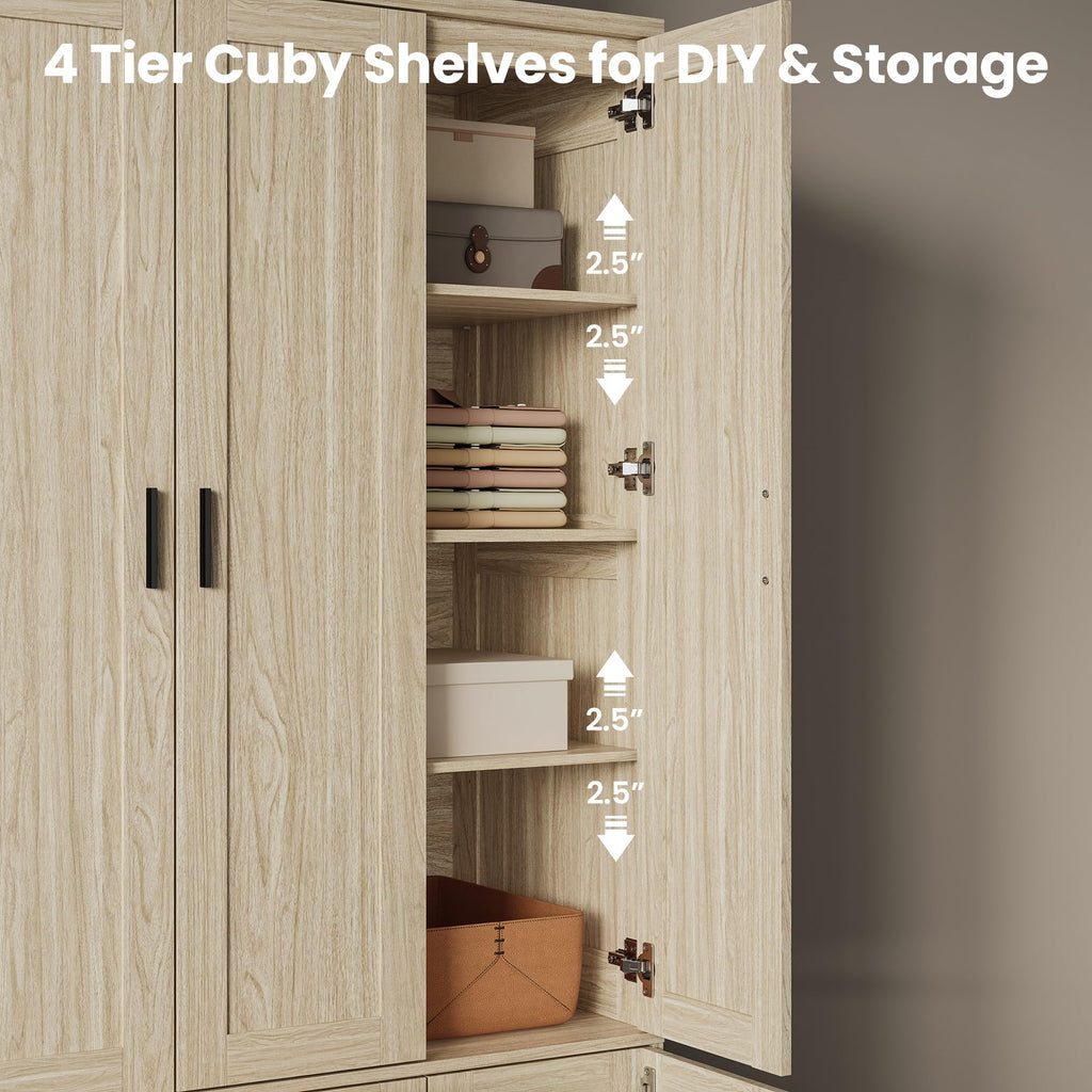 70.6 Inch Armoire Wardrobe Closet with Drawers (Light Oak)