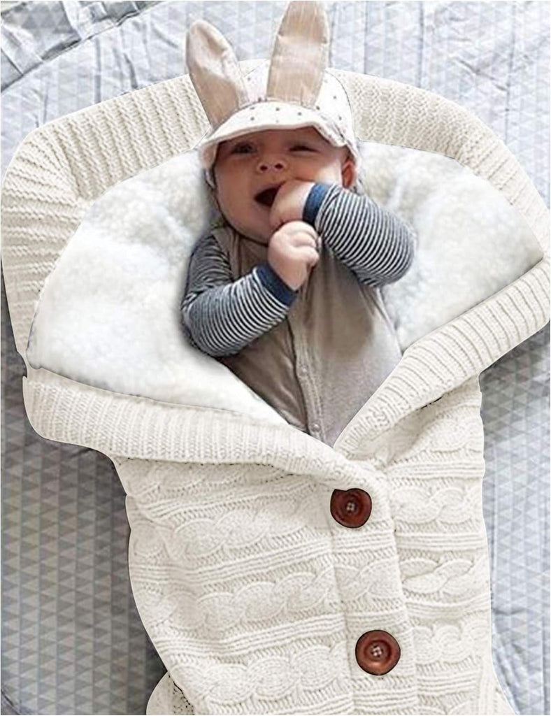 Unisex Infant Swaddle Blankets Soft Thick Fleece Knit Baby Girls Boys Stroller Wraps (White)