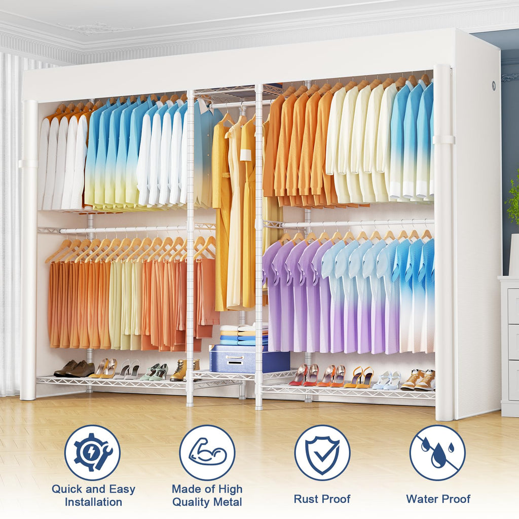 E12C Max Heavy Duty Closet Organizer System, Freestanding Clothing Rack, Adjustable Garment Rack 83" W x 16" D x 76.5"