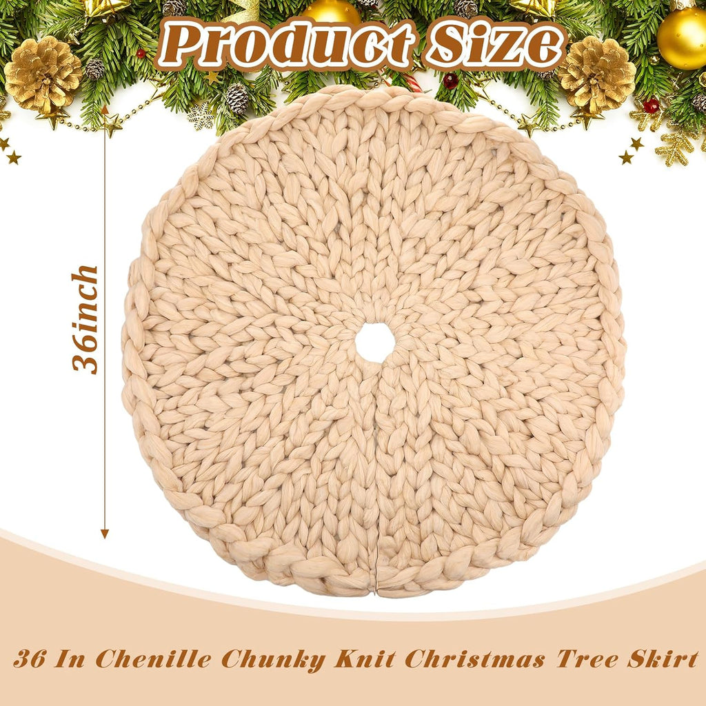 Chunky Knitted Christmas Tree Skirt, Beige, 36 Inch