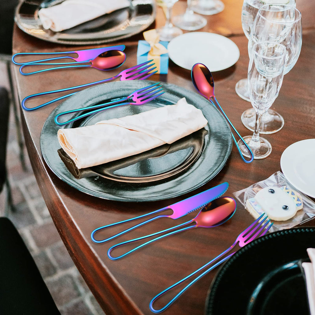 A·HOUSEWARE Iridescent Silverware Hollow Design 20 Piece Stainless Steel Flatware Set of 4 include Forks Spoons