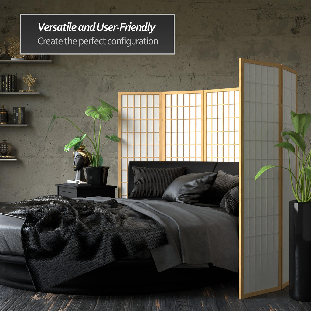 5 ft. Tall Window Pane Shoji Screen - Natural - 3 Panels