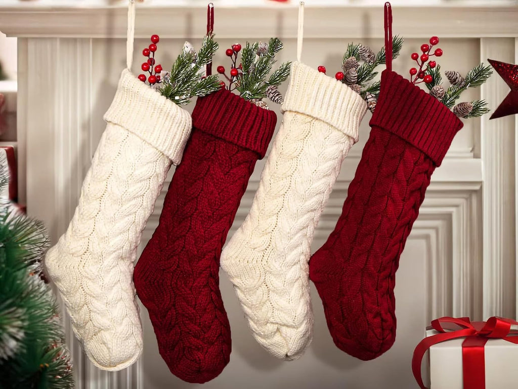 Inch Christmas Stockings, 6 Pack Large Cable Knit Xmas Decor - Set of 6
