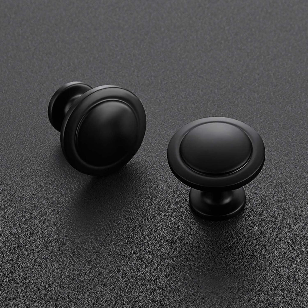 10 Pack 1-1/4 Inch Kitchen Cabinet Knobs Matte Black Zinc Pulls Door Handles Drawers