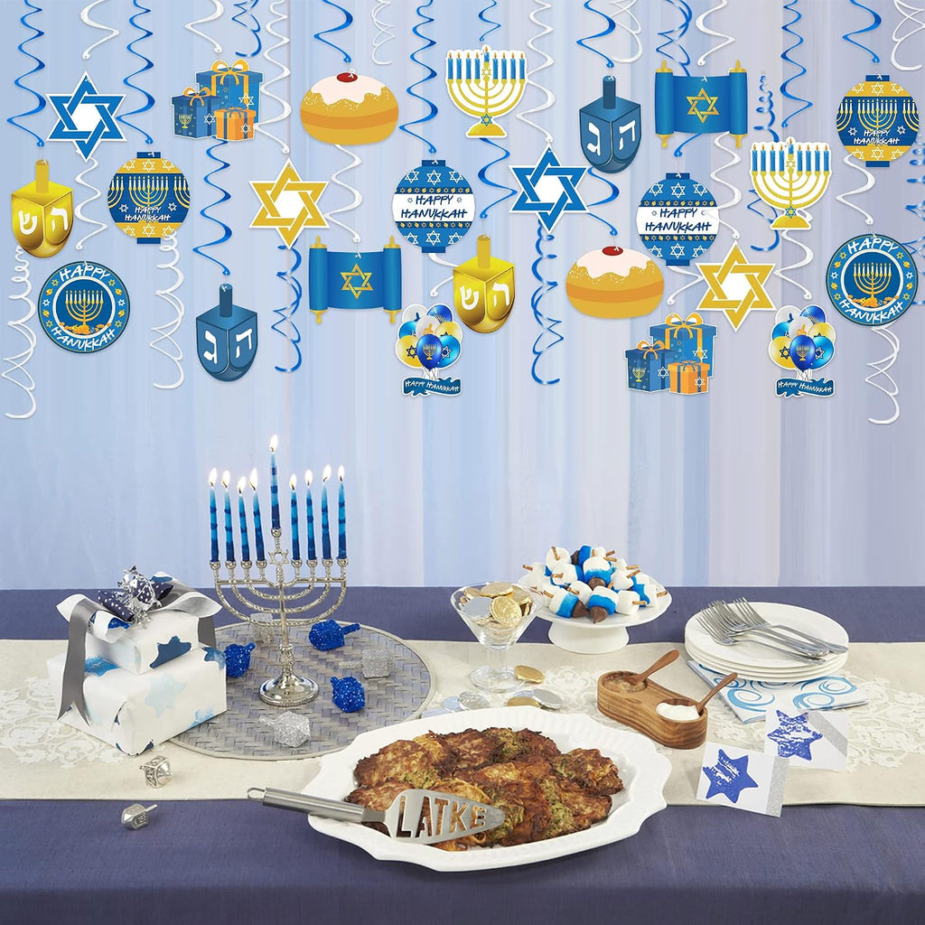 Hanukkah Decorations Hanging Swirls - Set of 36