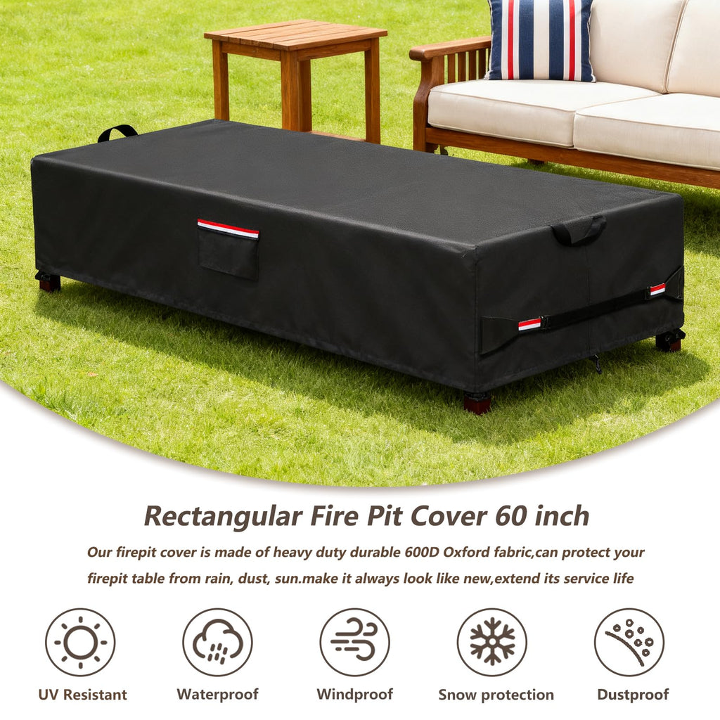 Rectangular Fire Pit Cover 56 inch, Heavy Duty 600D Waterproof Propane Gas Fire Pit Table Cover, Also Suitable for
