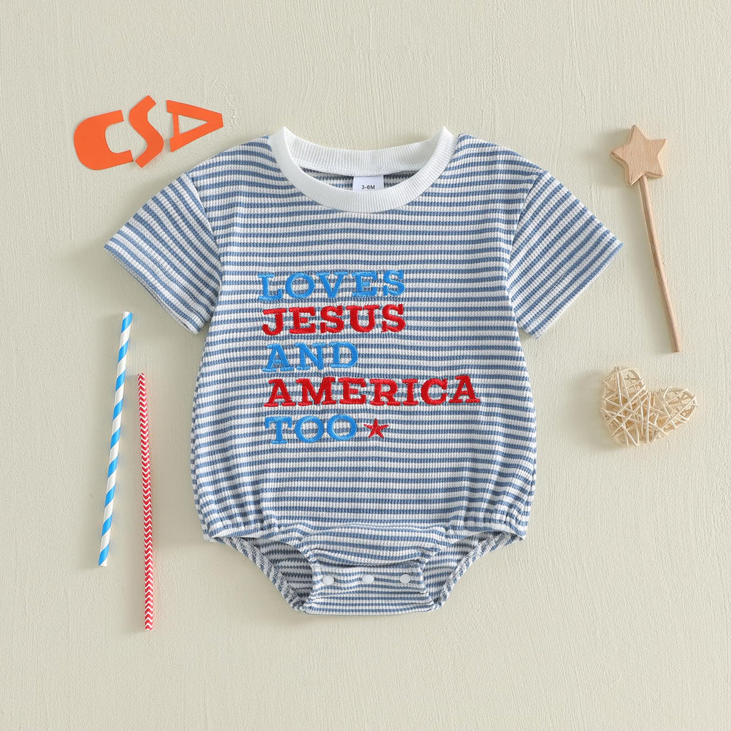 4th Of July Baby Boy Outfit Newborn Infant Waffle Short Sleeve Bubble Romper Toddler Cute Summer Patriotic Clothes (C