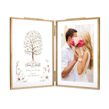 Star Brass Frame, Double 8x10 Folding Picture Frames, Gold Metal Pressed Glass Photo Frames