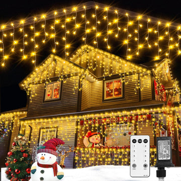 624 LED Warm White Icicle Christmas Lights, 58.8FT, Remote, Timer, 8 Modes