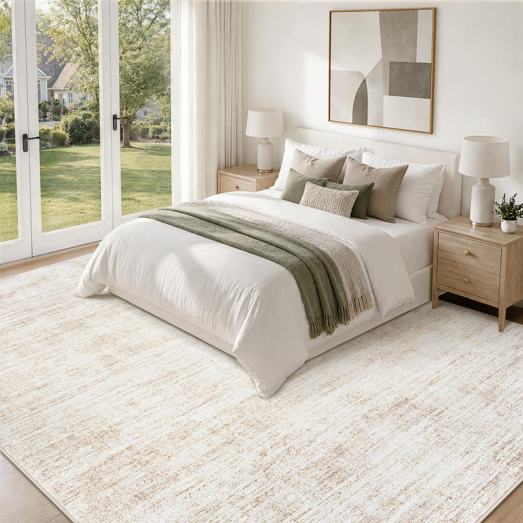 Area Rugs Washable Rug Neutral Abstract Beige Carpet