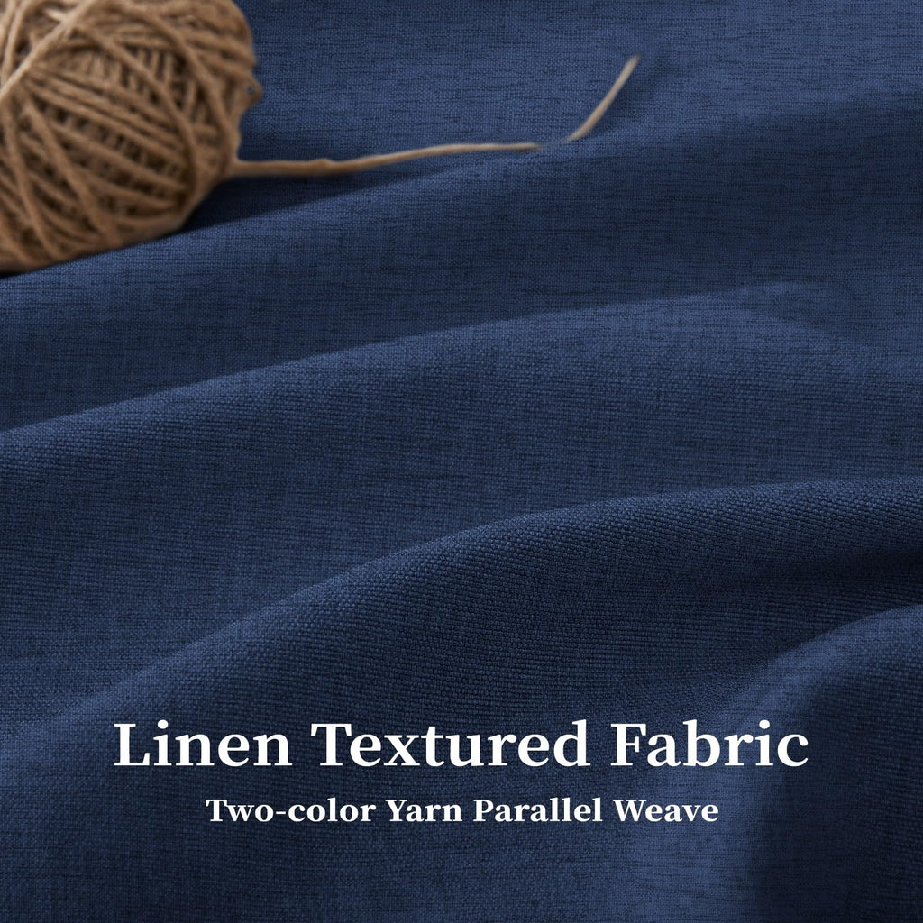 48x72 Boho Scalloped Linen Textured Cloth Shower Curtain, Navy Blue