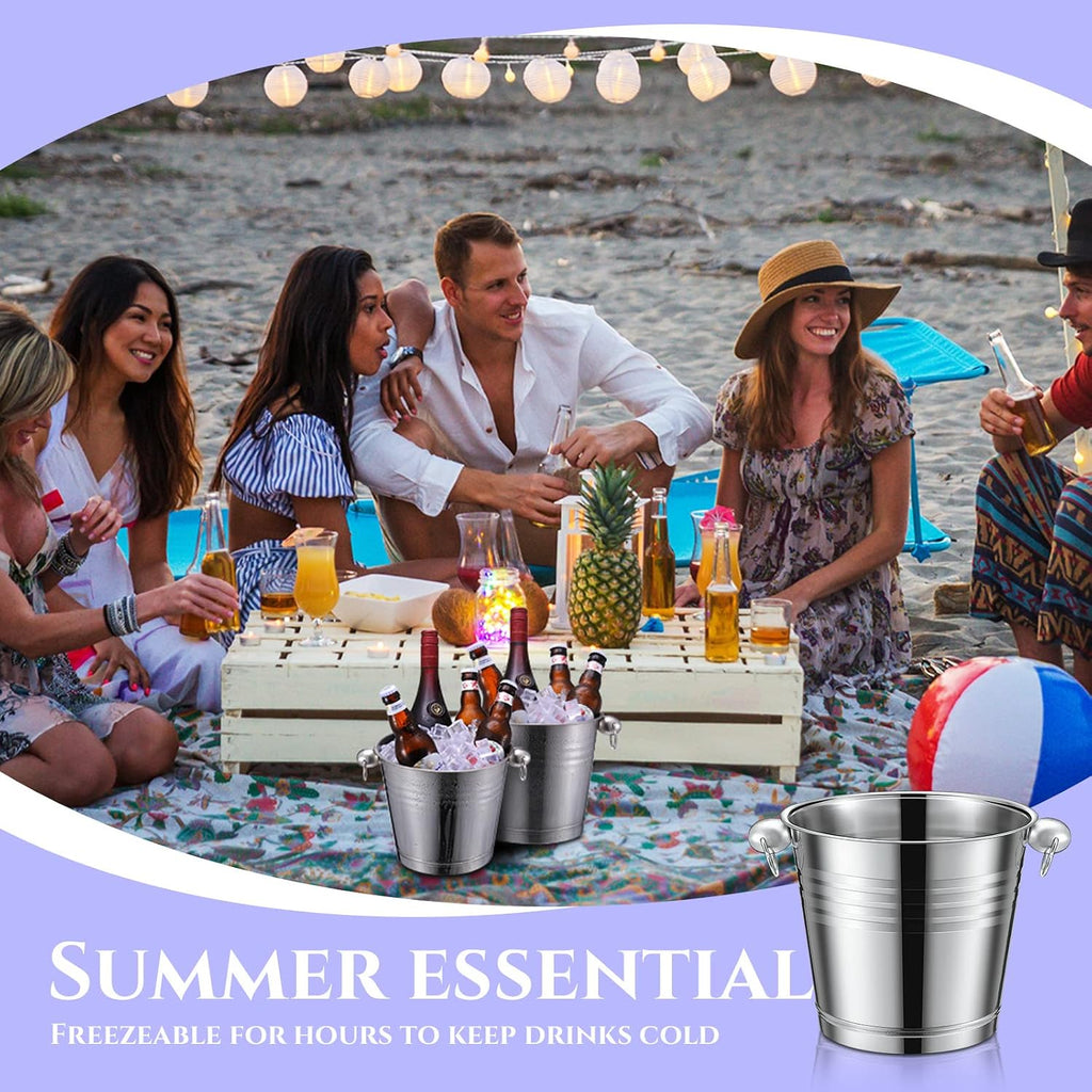 Stainless Steel Ice Bucket Champagne Bucket, Silver - Set of 8
