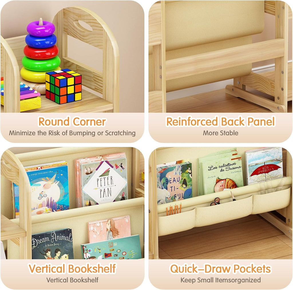 Kids Bookshelf and Toy Storage Organizer, Wood Book Shelf for Kids Rooms | Book Rack for Kids Room, Nursery
