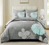 7 Pieces Bed in a Bag Floral Comforter Set Queen Flowers Bedding Set Soft Microfiber Boho Comforter Sets with 1