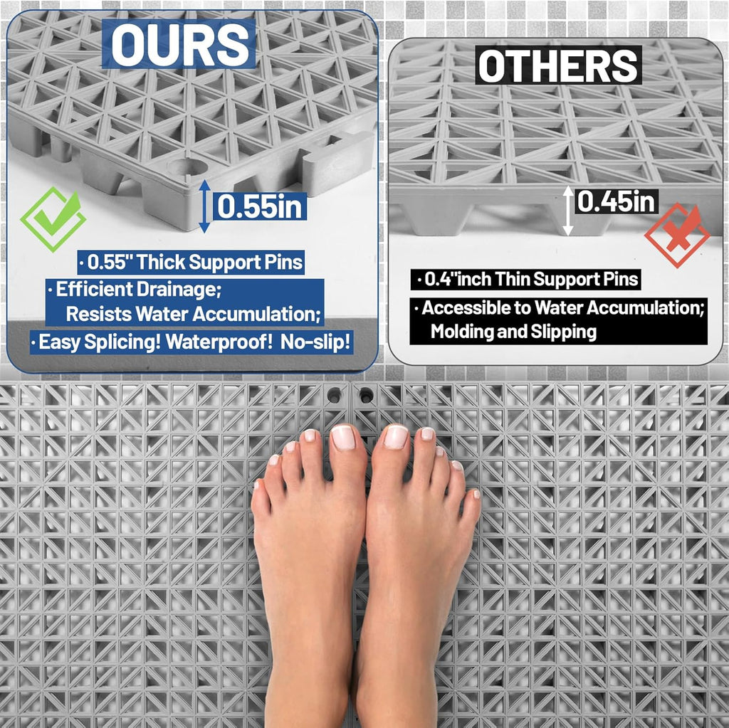 12PCS Drainage Interlocking Floor Tiles 11.8" x 11.8", Modular Interlocking Cushion Soft PVC Floor Non-Slip Splicing