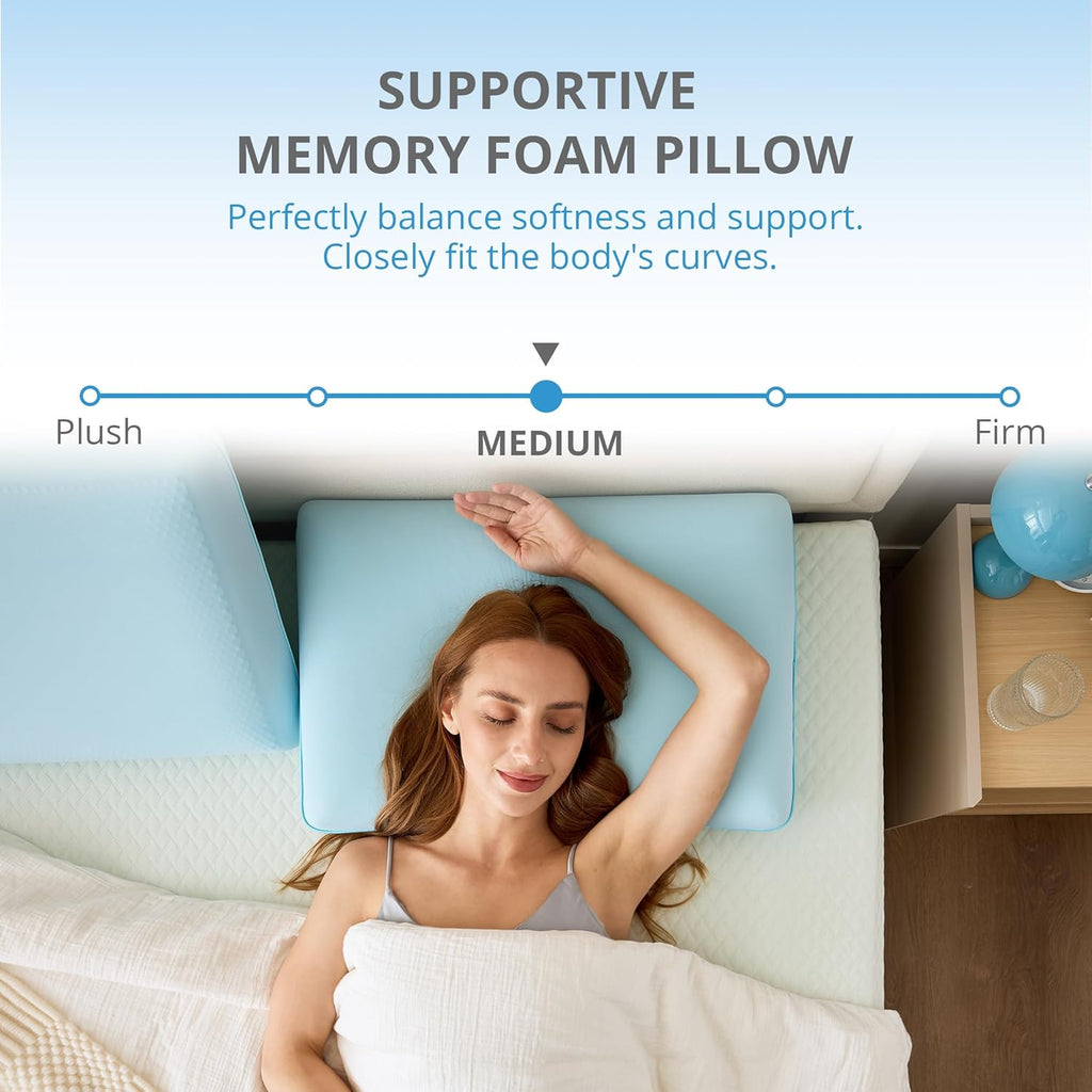 Cooling Gel Memory Foam Pillow for Hot & Side Sleepers, Neck Support, Blue | Ergonomic Pressure Relief, Fits Back &