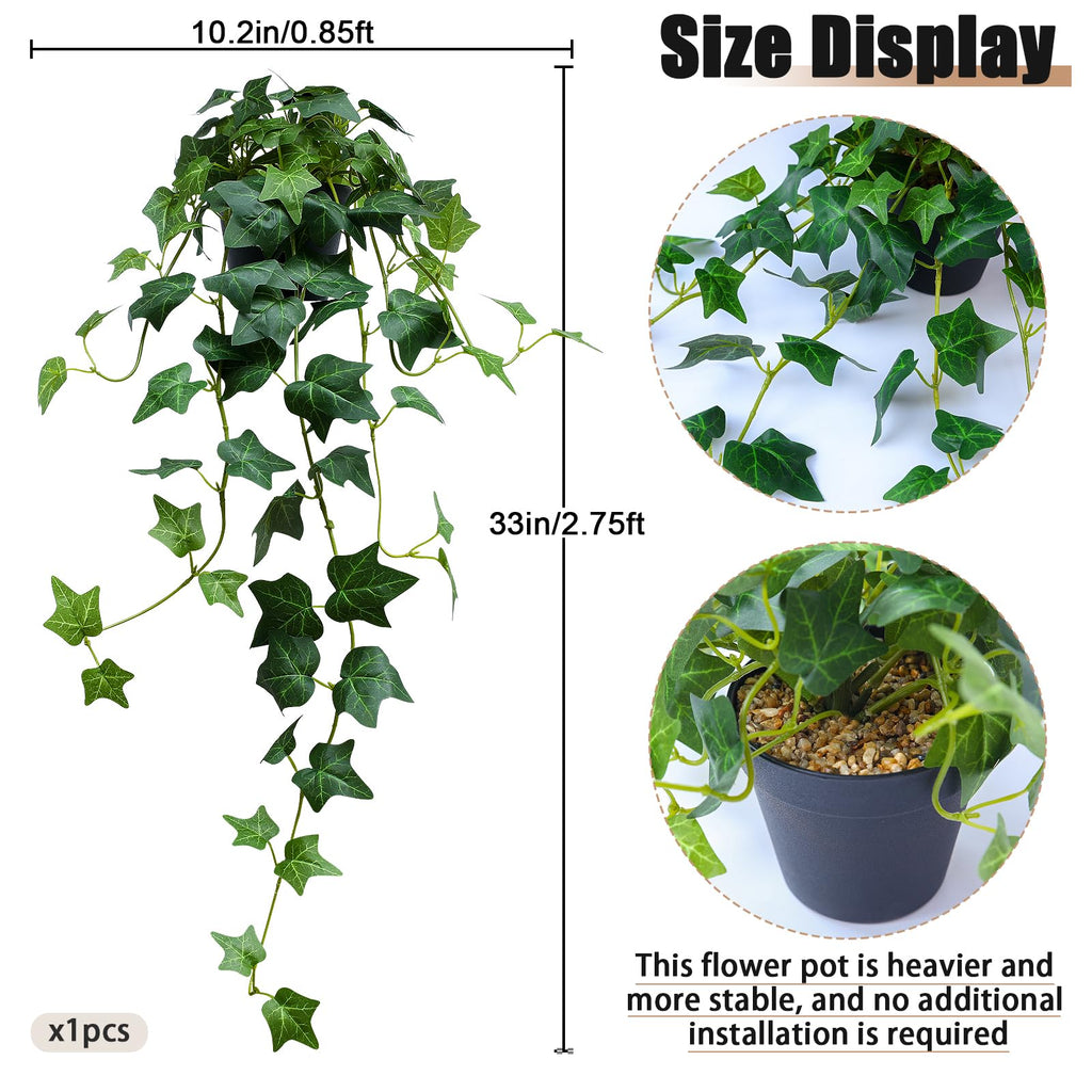 Fake English Ivy Artificial Plants with Pots - Realistic Artificial Silk Ivy Vines, Faux Plants Indoor Home Decor