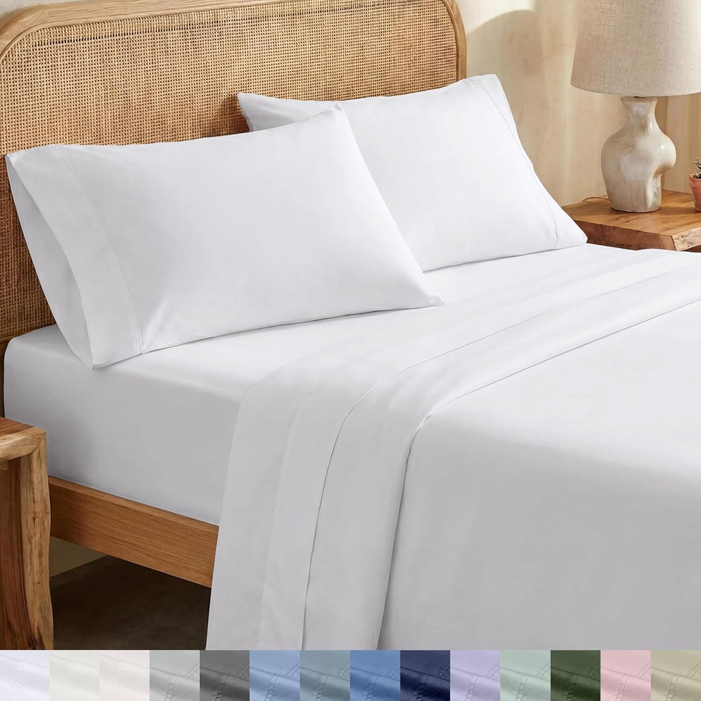 Queen Sheet Set - Soft 100% Organic Cotton Sheets with Deep Pockets, Crisp Percale, Breathable and Durable Bedding