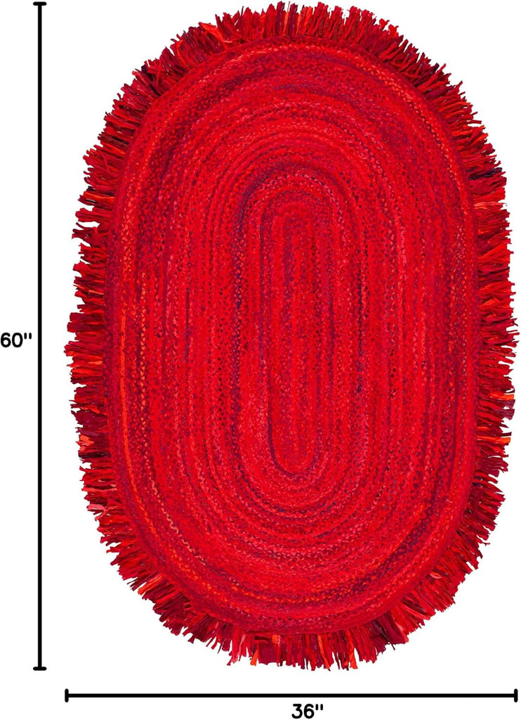 Braided Oval Rug 3x5, Cotton Braided Red BRD451P