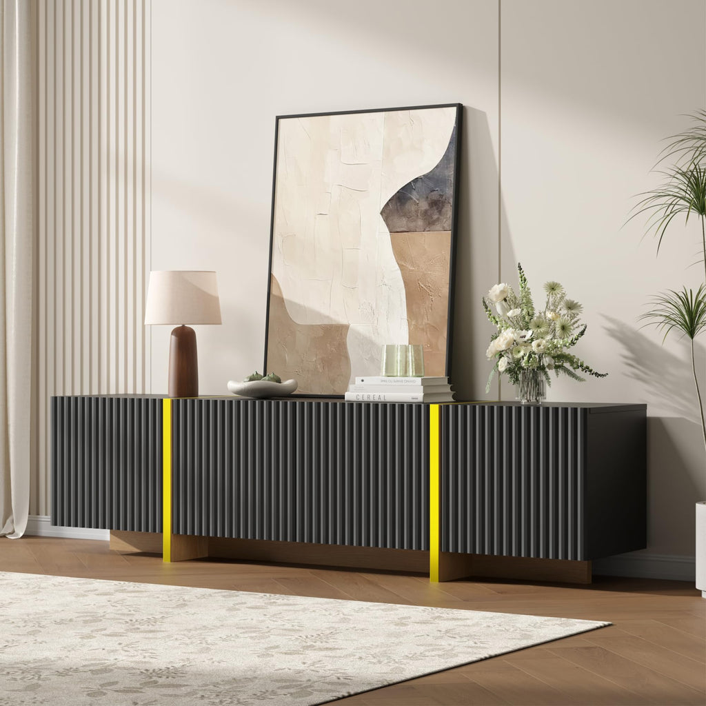 Luxury Fluted TV Stand for 65/70/75 Inch TV, Black