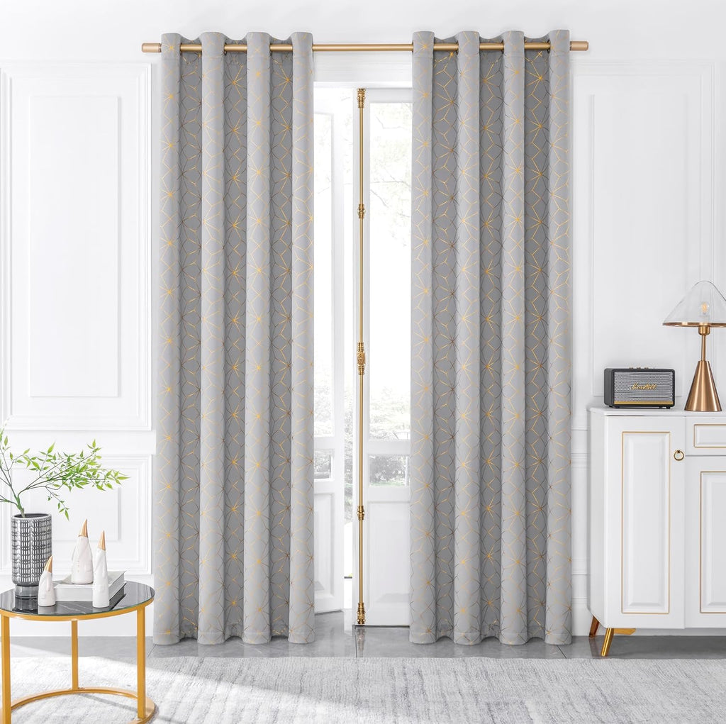 100% Blackout Curtains 84 Inches Long for Bedroom Living Room Moroccan Gold Patterned Drapes Thermal Insulated